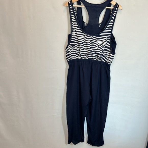 Forla Paris Womens Size L Jumpsuit Sleeveless Striped Pockets Lightweight Boho - Picture 2 of 16